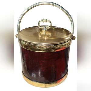 Kraftware Mid Century Modern Ice‎ Bucket. Brown/Burgundy with Gold Hardware